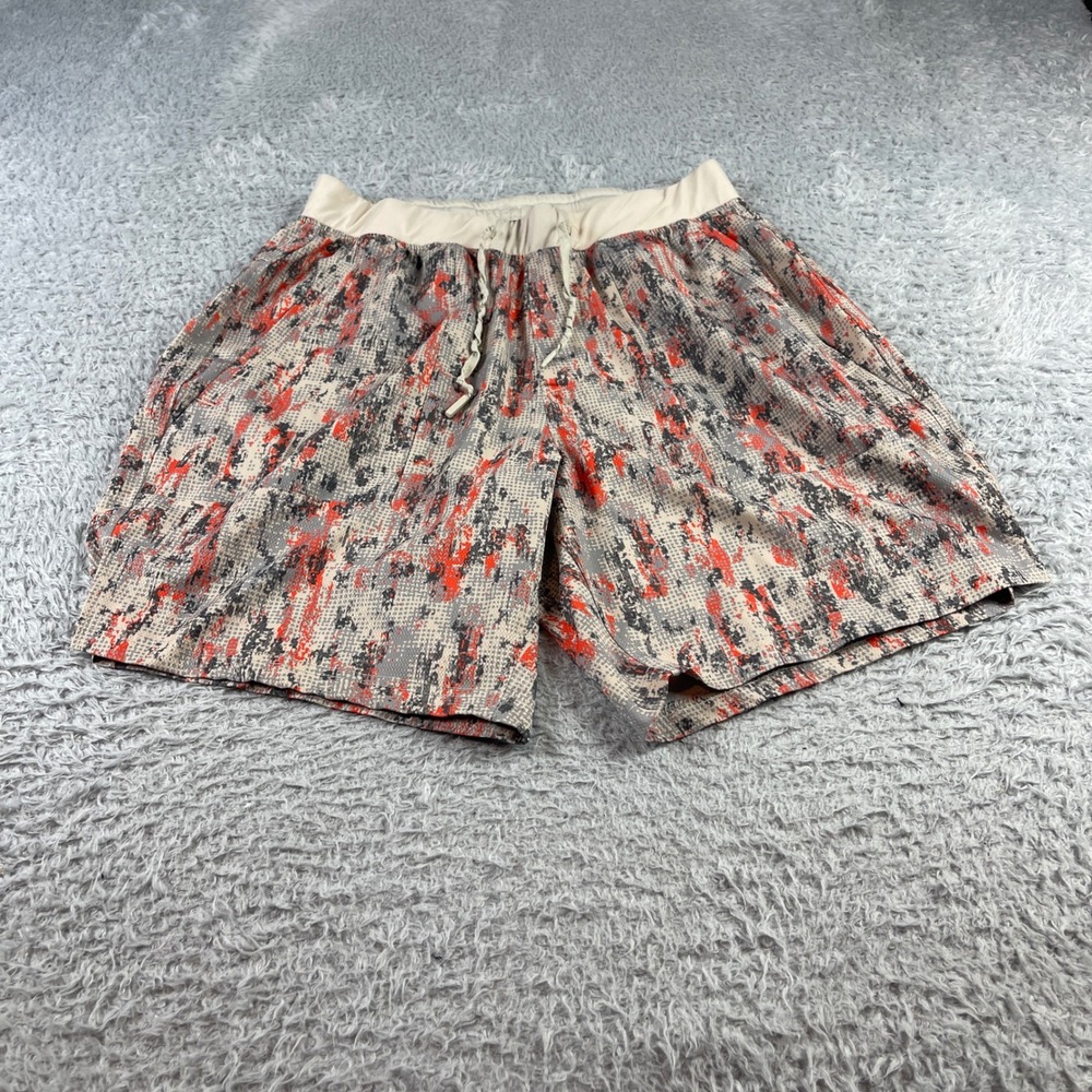 Crane Mens Abstract Digital Print Athletic Gym Shorts Orange Grey Size M
